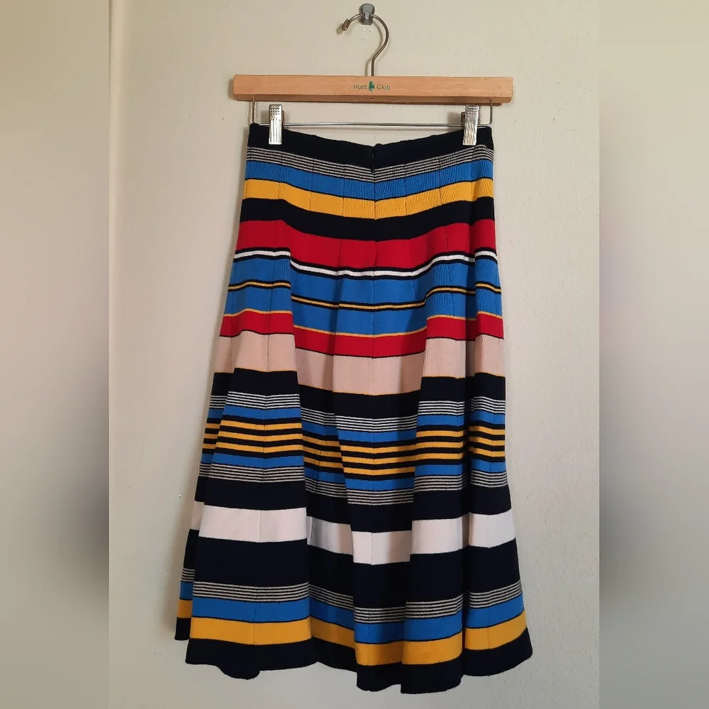 Tracy Reese Colorful Striped A-Line Sweater  Skirt Fluted Twirl Stretchy Mod